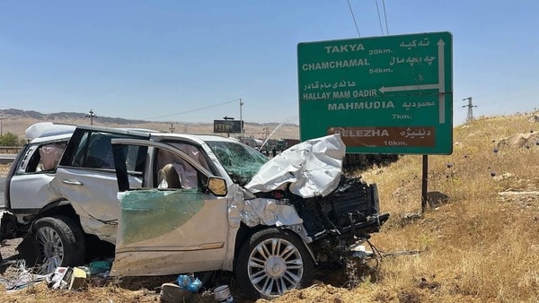 بازیان.. بارهەڵگرێک و دوو ئۆتۆمبێل پێکیاندادا و چوار کەس بریندار بوون