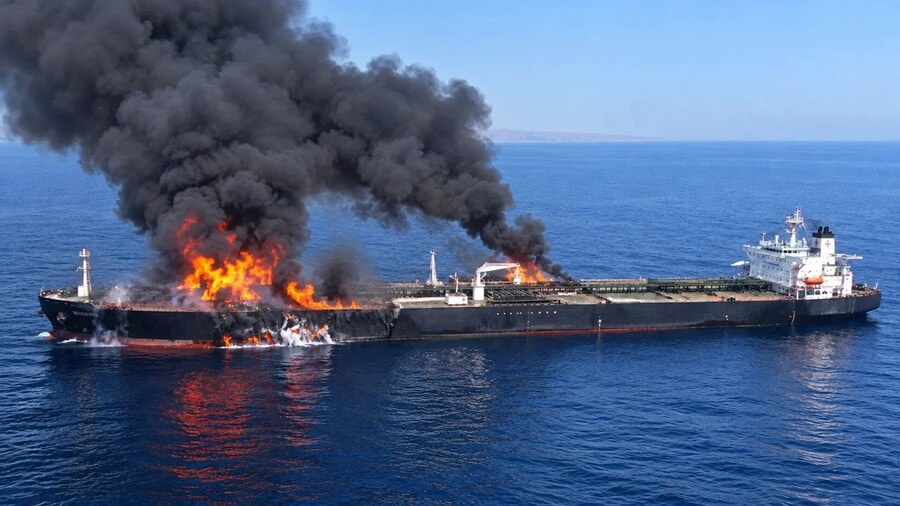 An Oil Tanker Struck a Naval Mine and Exploded in the Strait of Hormuz